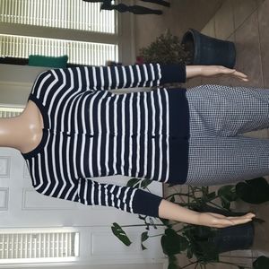 J crew xs quarter sleeve white and navy striped slightly cropped cardigan
